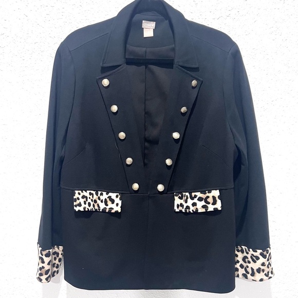 Chico's Black and leopard trim Blazer with Tailored Silhouette XL/16 - Picture 4 of 8